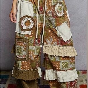 POL Patchwork Wide Leg Pants - Multicolor Waist 20’ Inseam 28’